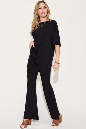 Basic Bae Full Size Bamboo Drop Shoulder T-Shirt and Flare Pants Set - All Mine Now Clothing