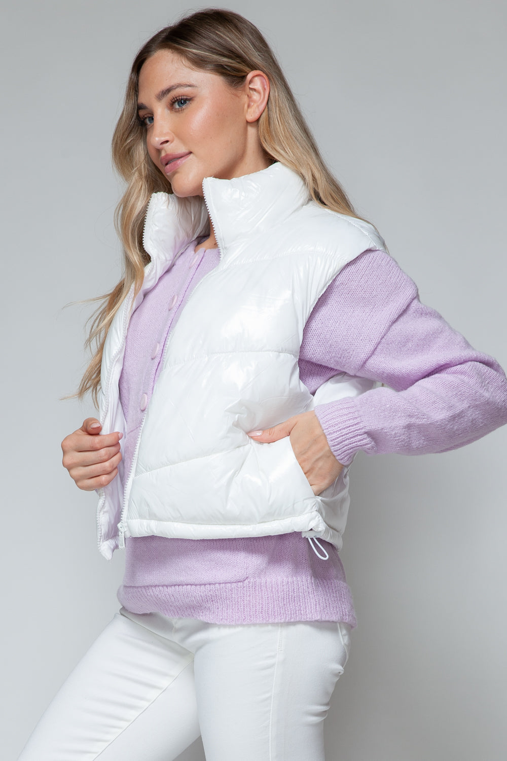 Snobbish Zip Up Turtleneck Shiny Quilted Vest - All Mine Now Clothing