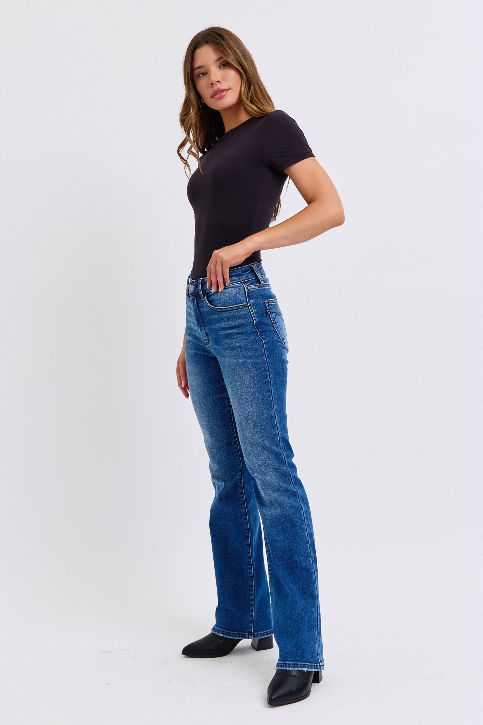 Judy Blue Full Size Run Mid-Rise Bootcut Jeans with Thermal Lining Trendsi