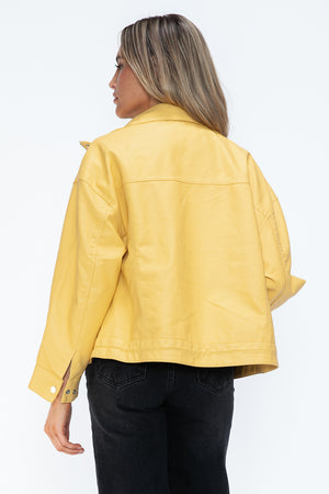 How Dare U Drawstring Hem PU Leather Zip Up Jacket - All Mine Now Clothing