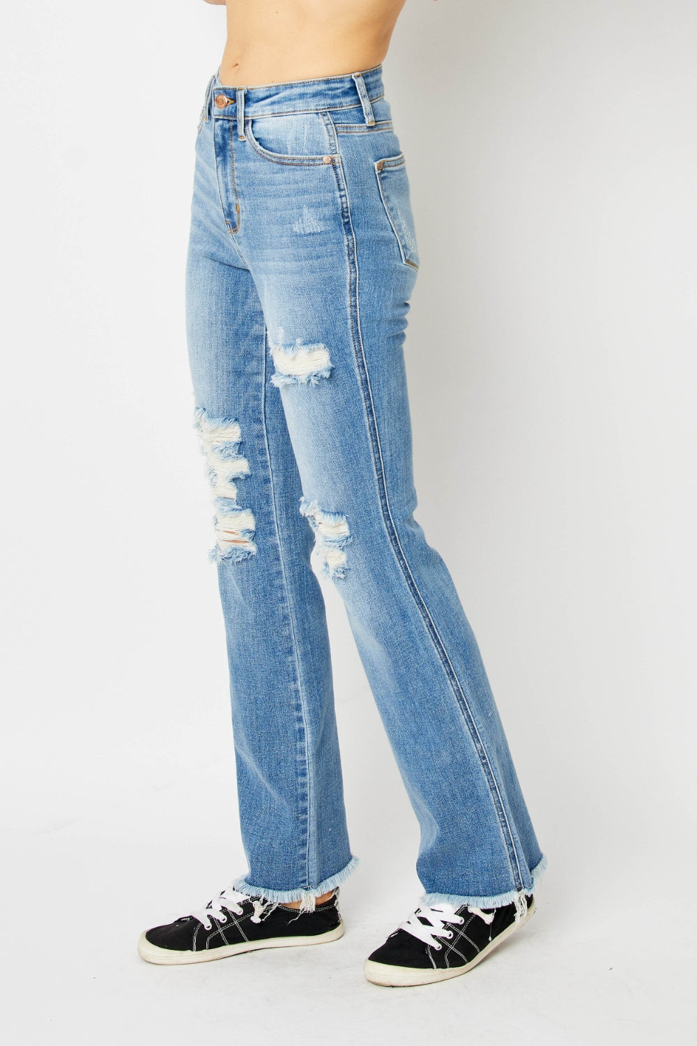 Judy Blue Full Size Distressed Raw Hem Bootcut Jeans - All Mine Now Clothing