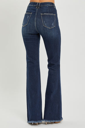 RISEN High Waist Raw Hem Flare Jeans - All Mine Now Clothing