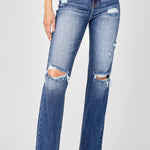 Risen Full Size Raw Hem Distressed Straight Jeans - All Mine Now Clothing