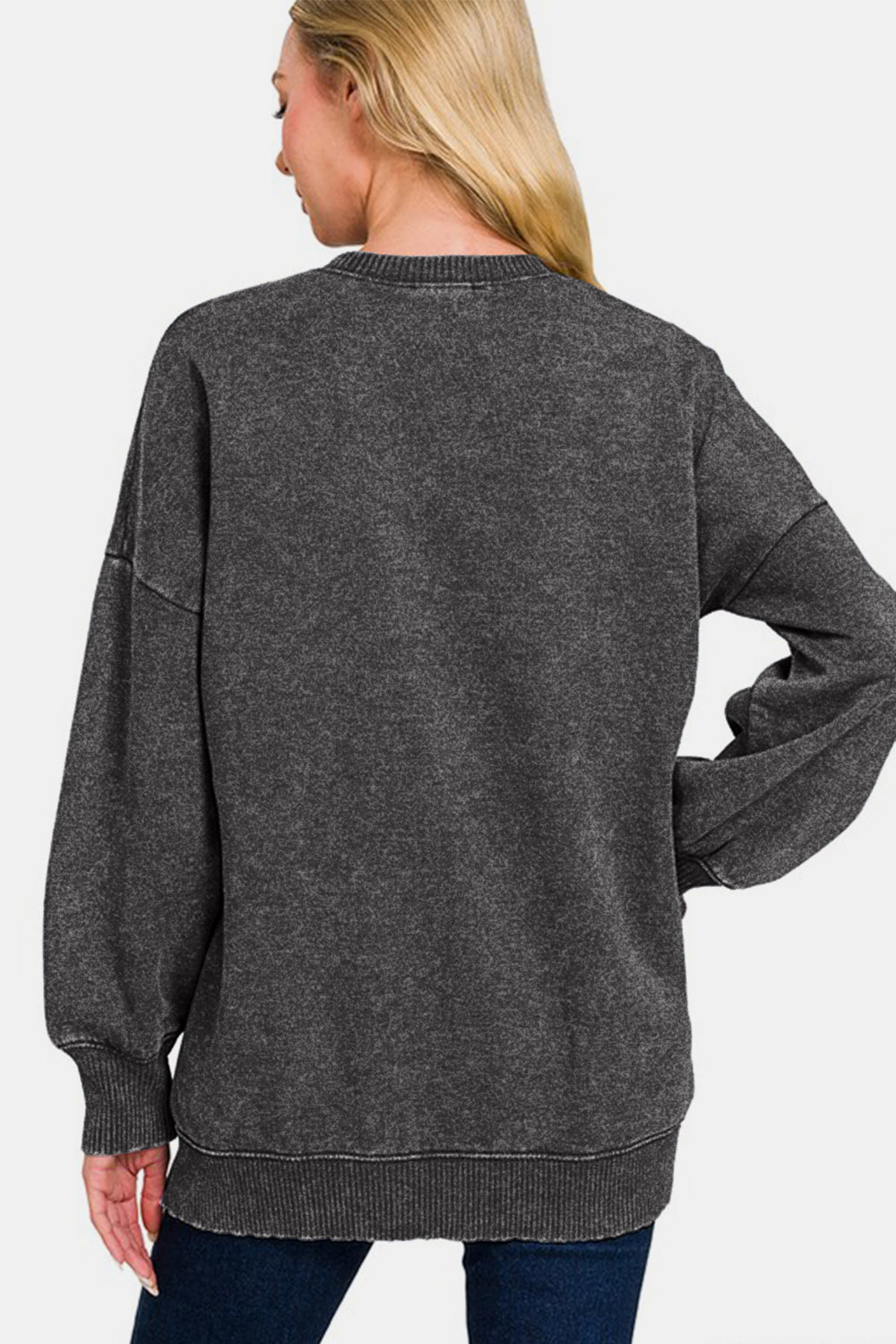 Zenana High-Low Acid Wash Fleece Sweatshirt - All Mine Now Clothing