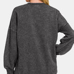 Zenana High-Low Acid Wash Fleece Sweatshirt - All Mine Now Clothing