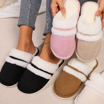 Contrast Faux Fur Round Toe Slippers