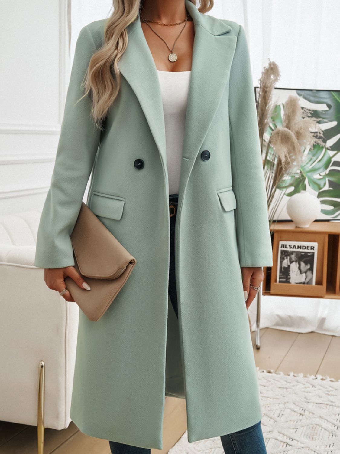 Devine Pocketed Collared Neck Long Sleeve Coat - All Mine Now Clothing