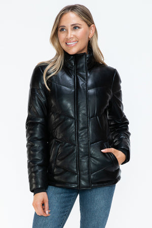 Snobbish Pocketed Zip Up Turtleneck Puffer Jacket - All Mine Now Clothing