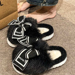 Bow Furry Round Toe Slippers