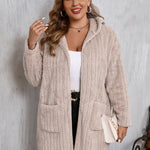 Plus Size Open Front Long Sleeve Hooded Fuzzy Jacket - All Mine Now Clothing