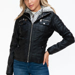 YMI Removable Faux Layered Multi-Pocket Jacket with Fuzzy Hood - All Mine Now Clothing