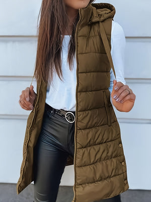 Plus Size Zip Up Hooded Vest Coat - All Mine Now Clothing