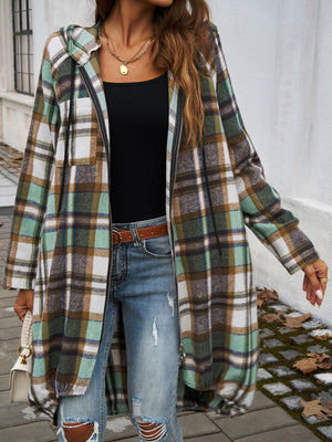 Devine Plaid Zip Up Hooded Coat - All Mine Now Clothing