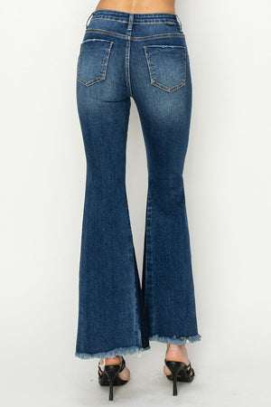 RISEN Full Size High Rise Side Shadow Seam Detail Slit Flare Jeans Trendsi