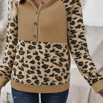 Leopard Half Button Long Sleeve Hoodie - All Mine Now Clothing