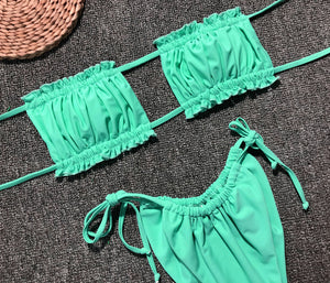 Frill Trim Ruched Bikini Set - All Mine Now Clothing