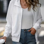 Zip Up Collared Neck Raglan Sleeve Jacket - All Mine Now Clothing