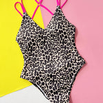 Leopard Plunge Spaghetti Strap One-Piece Swimwear - All Mine Now Clothing