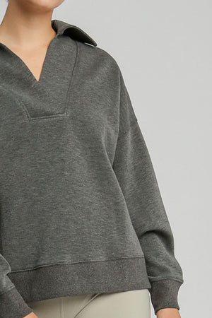 Umgee Johnny Collar Dropped Shoulder Sweatshirt - All Mine Now Clothing