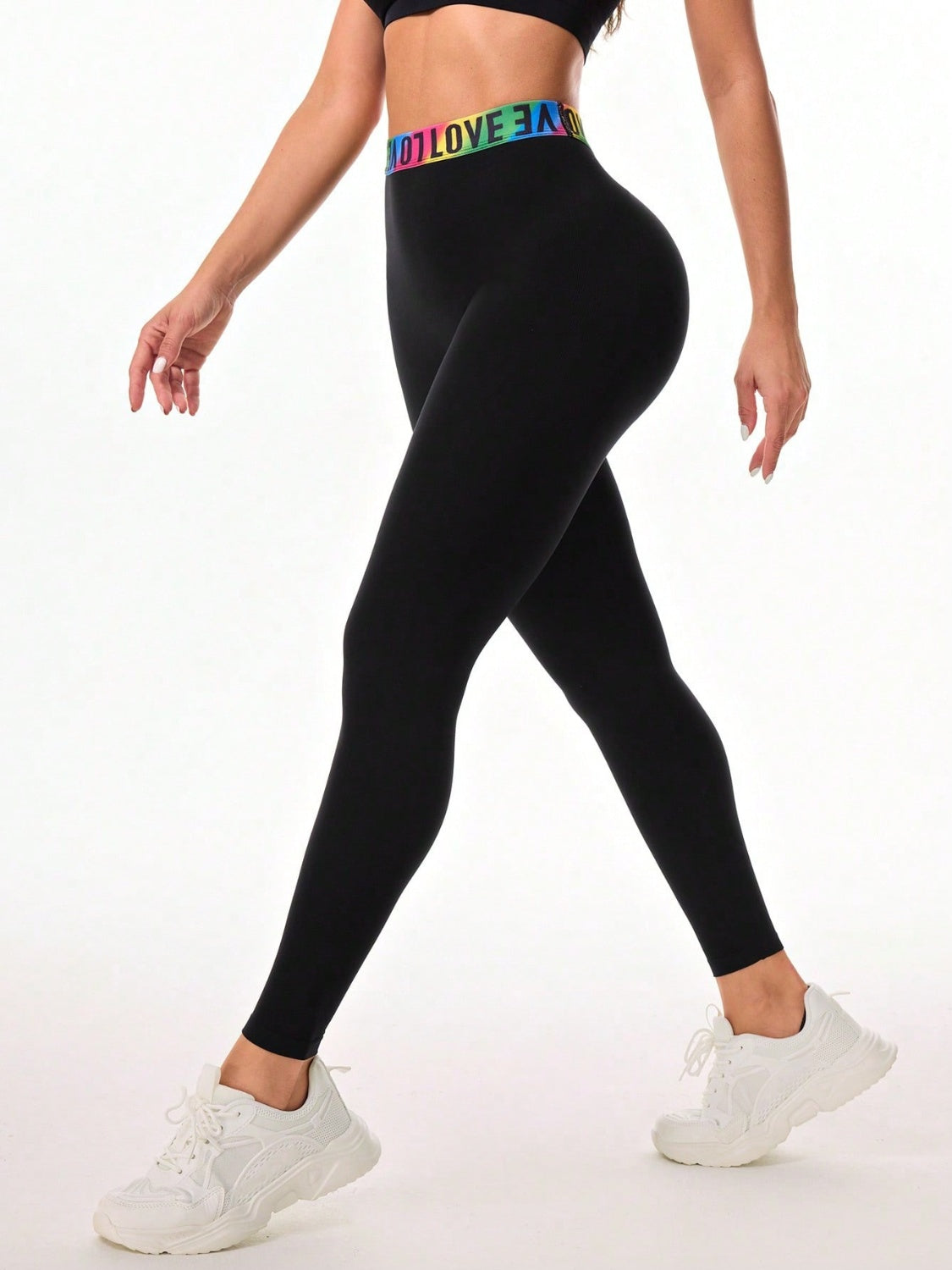 Letter Printed High Waist Active Leggings - All Mine Now Clothing