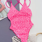 Leopard Plunge Spaghetti Strap One-Piece Swimwear - All Mine Now Clothing