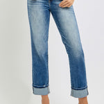 RISEN Full Size High Rise Crop Straight Roll Up Jeans Trendsi