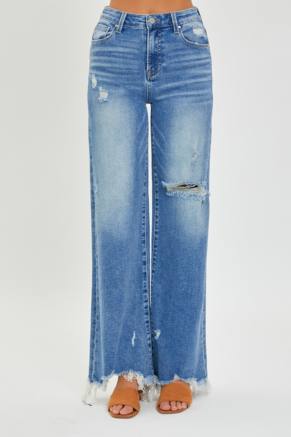 RISEN Full Size High Rise Frayed Hem Wide Leg Jeans - All Mine Now Clothing