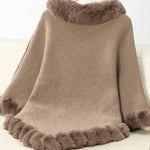 Fuzzy Trim Texture Three-Quarter Sleeve Poncho - All Mine Now Clothing