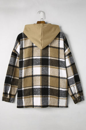 Plaid Button Up Hooded Shacket - All Mine Now Clothing