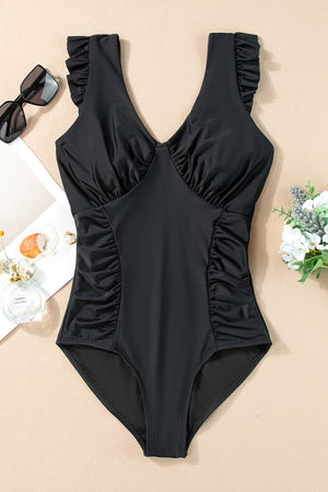 Full Size Ruched V-Neck One-Piece Swimwear - All Mine Now Clothing