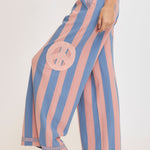 Umgee Peace Sign Patch Striped Wide Leg Pants - All Mine Now Clothing