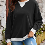 Lovelet Contrast Round Neck Long Sleeve Sweatshirt - All Mine Now Clothing