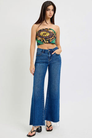 RISEN Tummy Control High Rise Wide Leg Jeans Trendsi