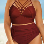 Full Size Halter Neck Crisscross Ruched Two-Piece Swimsuit - All Mine Now Clothing