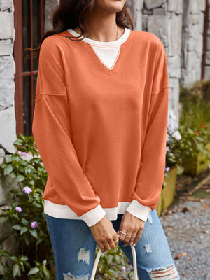 Lovelet Contrast Round Neck Long Sleeve Sweatshirt - All Mine Now Clothing