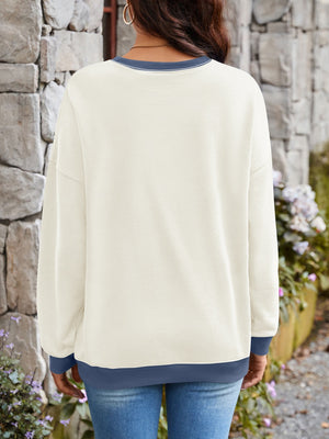 Lovelet Contrast Round Neck Long Sleeve Sweatshirt - All Mine Now Clothing