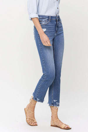 Lovervet High Rise Raw Hem Straight Jeans - All Mine Now Clothing