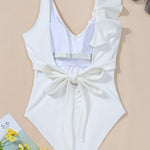 Ruffled V-Neck Wide Strap One-Piece Swimwear - All Mine Now Clothing