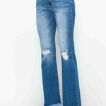 bytos Full Size Raw Hem Distressed High Rise Bootcut Jeans Trendsi