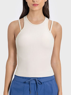 Millennia Cutout Round Neck Racerback Active Tank - All Mine Now Clothing