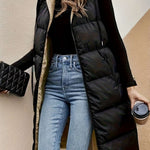 Drawstring Zip Up Hooded Longline Vest Coat