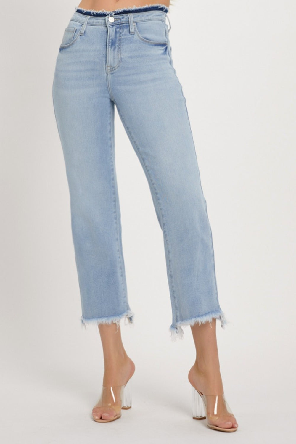 RISEN Full Size High Rise Raw Edge Crop Jeans Trendsi