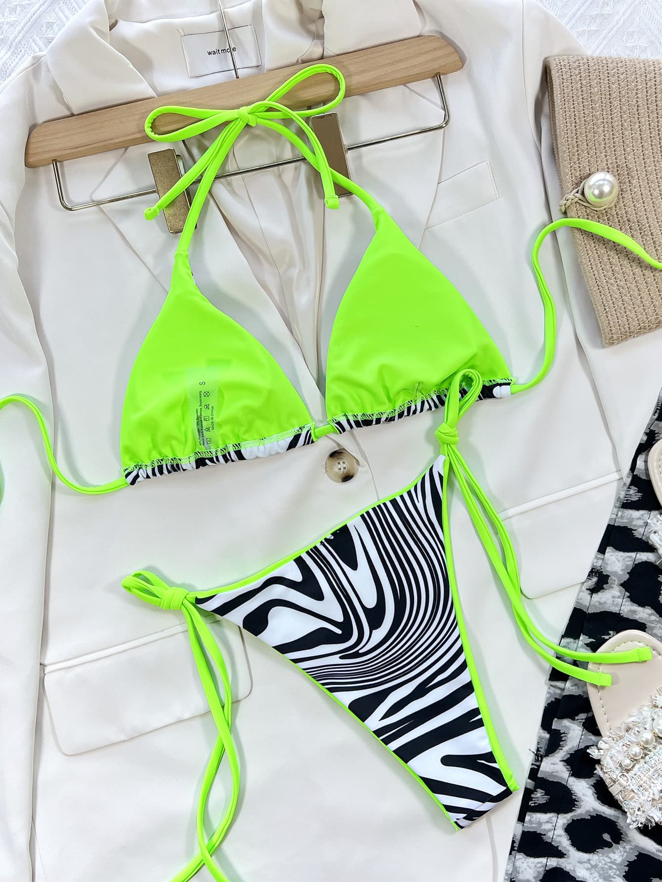 Zebra Print Halter Neck Bikini Set - All Mine Now Clothing