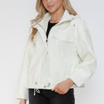 How Dare U Drawstring Hem PU Leather Zip Up Jacket - All Mine Now Clothing