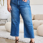 Judy Blue Full Size Braid Side Detail Wide Leg Jeans Trendsi