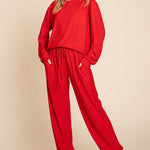 Super Lady Full Size Crinkle Check Round Neck Top and Pants Lounge Set - All Mine Now Clothing