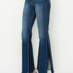 RISEN Full Size High Rise Side Shadow Seam Detail Slit Flare Jeans Trendsi