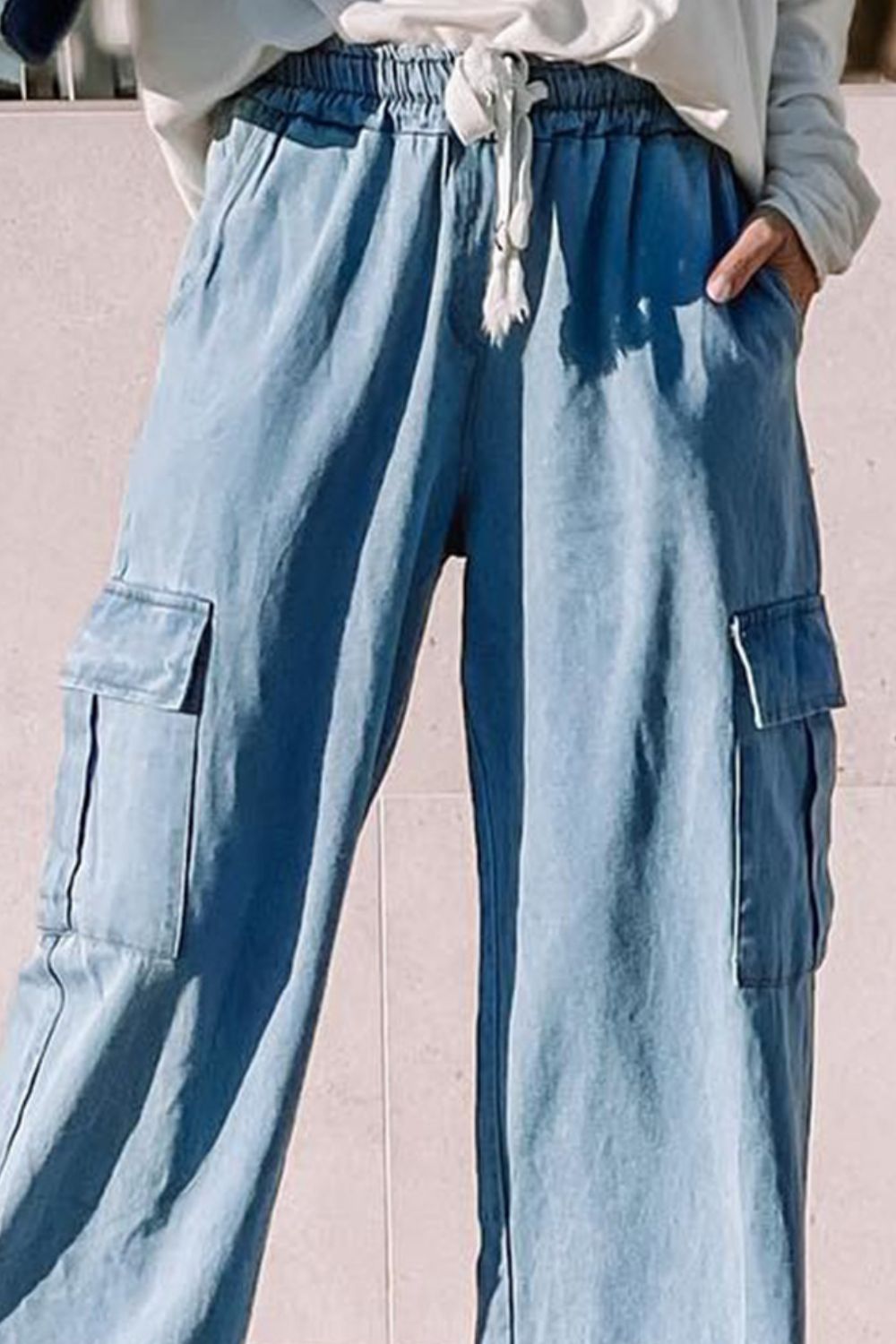 Drawstring Wide Leg Jeans with Pockets - All Mine Now Clothing