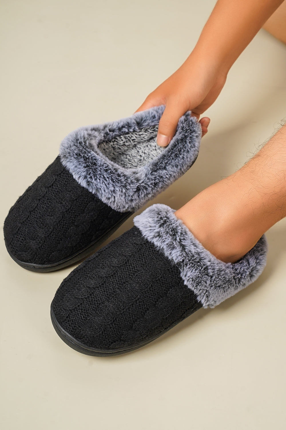 Cable-Knit Fluff Round Toe Slippers - All Mine Now Clothing