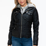 YMI Removable Faux Layered Multi-Pocket Jacket with Fuzzy Hood - All Mine Now Clothing